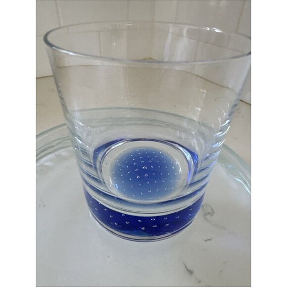 AMERICAN ATELIER OLD FASHIONED ROCKS COBALT BLUE CONTROLLED BUBBLE GLASSES - Picture 2 of 12